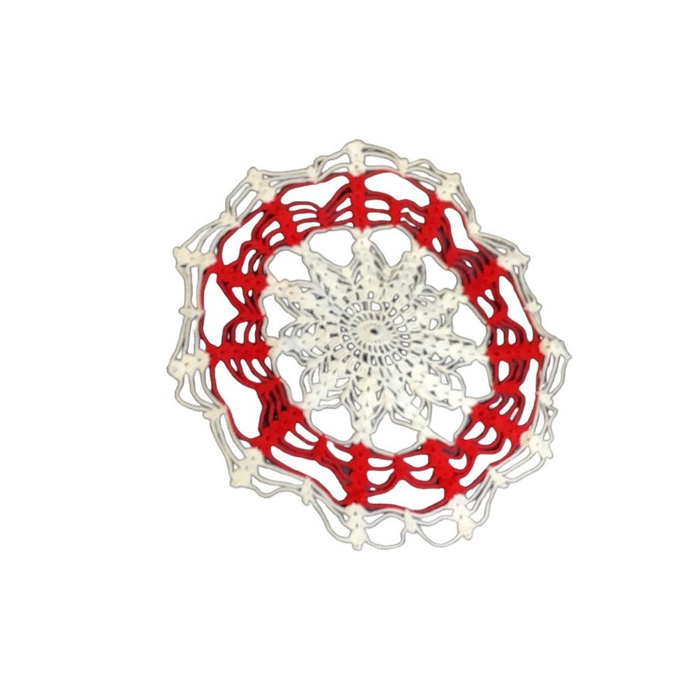 Handmade Doily Crochet Tablecloth  Round Red & White Elegant Table Mat Décor H - Picture 3 of 5
